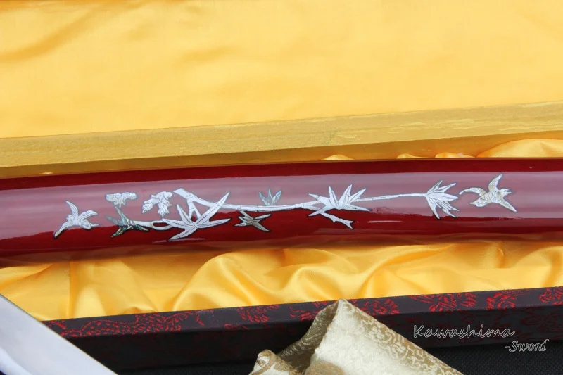 

Decorative Sword HandForged High Carbon Steel Blade Full Tang Wine Red Sheath With Plant Pattern Real Japanese Katana-Sharp