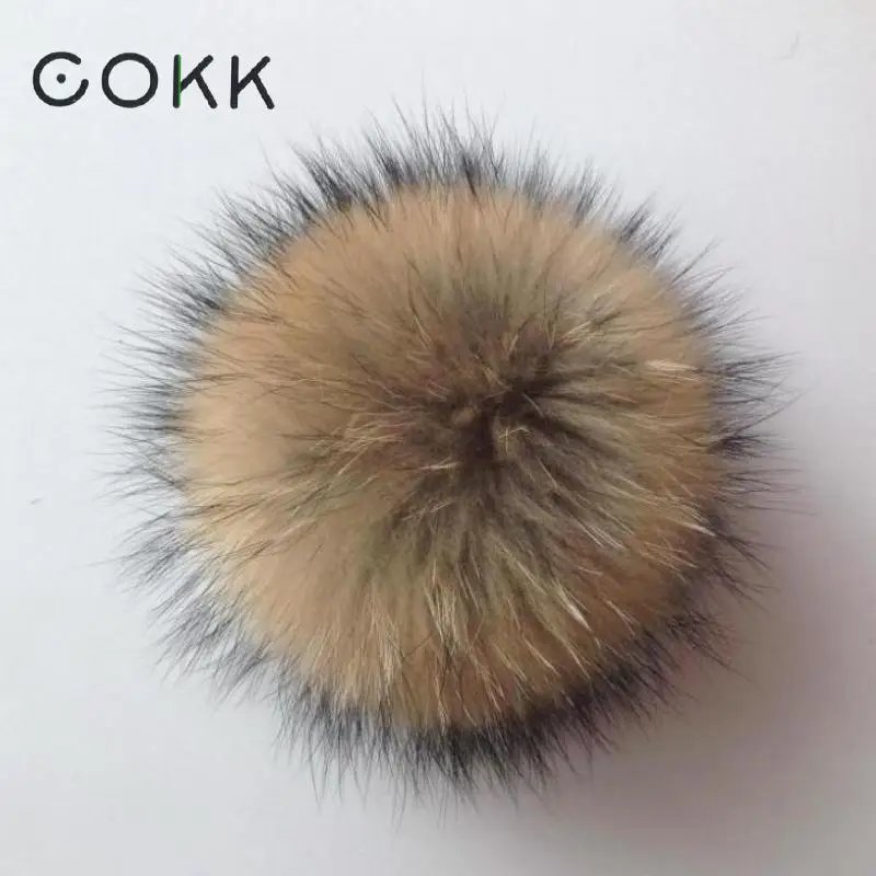 Помпон из меха енота COKK, помпон из натурального меха для женщин, шапки, шапки, шарф, перчатки, 15 см, помпон, аксессуары для одежды из натурального меха