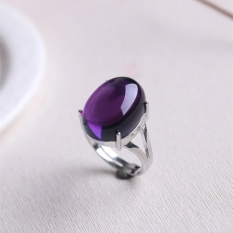 Натуральный фиолетовый камень Твердое Серебро 925 кольца для женщин простой