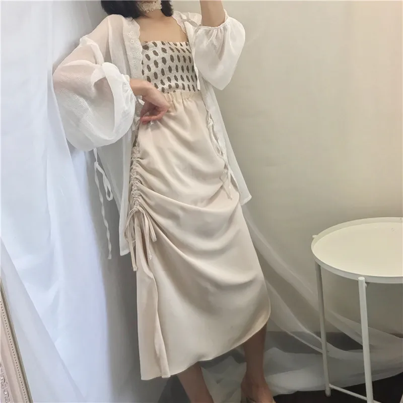 Корейский укороченный топ в горошек + винтажная юбка с разрезом сбоку на кулиске