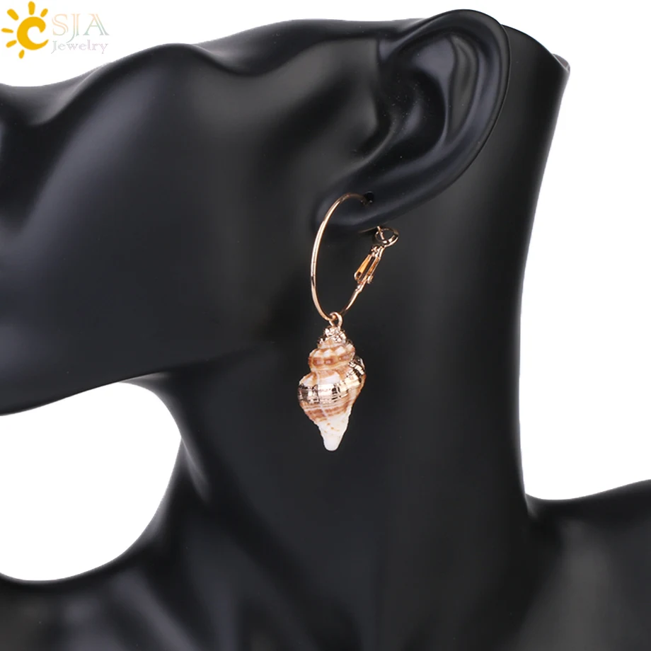 Женские серьги кольца CSJA Boho маленькие обручи золотистого цвета с натуральным