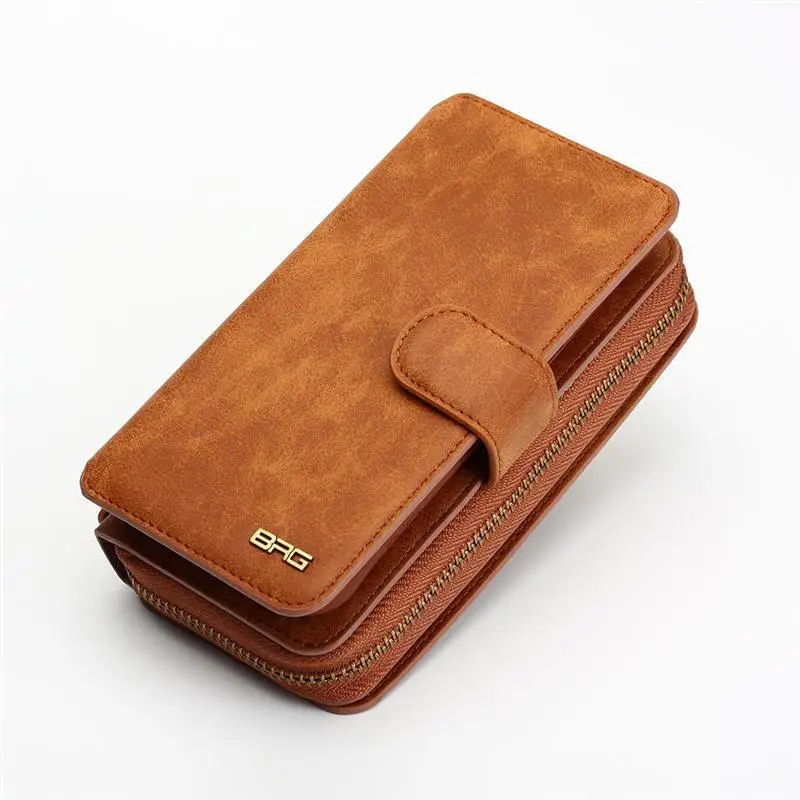 brown BRG, многофункциональный кожаный чехол-кошелек для samsung S7, S7 EDGE, S8, S9, Note8, кошелек на молнии, сумки, дамская сумочка, S10, XsMax - Цвет: brown