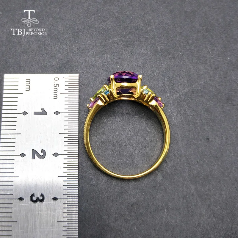 TBJ кольца с драгоценными камнями естественного цвета аметист перидот топаз из