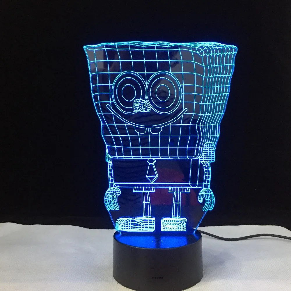 Изменение цветов USB зарядка 3D Губка Боб квадраты акриловые светодиодный люминисцентный ночник настольная лампа подарок для малышей Прямая поставка