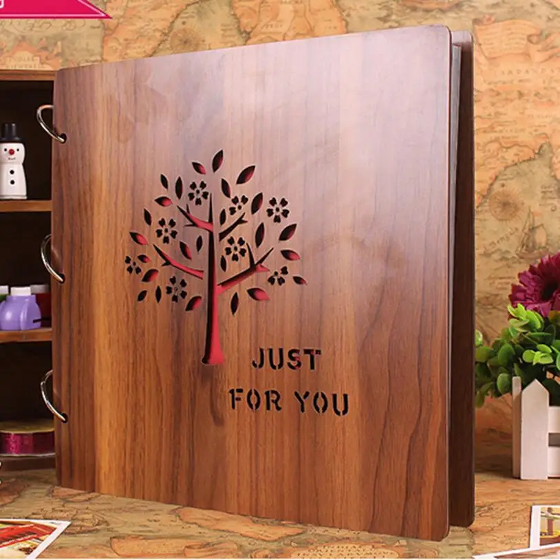 Альбом для фотосъемки с большим деревянным покрытием 29x29 см черный бумажный