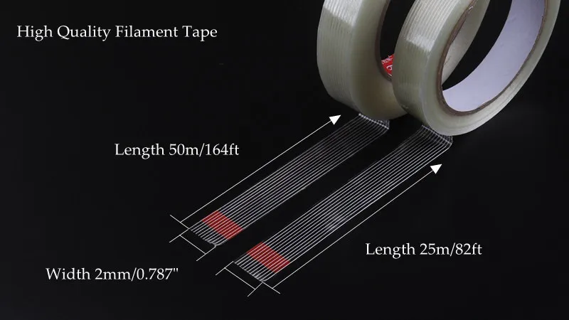 1 шт. 20 мм 25 м/50 м filament tape волоконная усиленная Липкая лента полоса односторонняя прозрачная для высокопрочной упаковки без следа