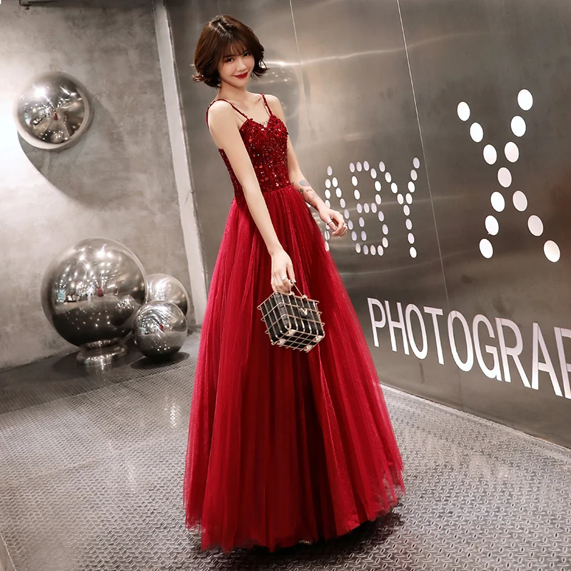 Formal Evening Dress 2019 New Elegant Wine Red Sexy Prom Spaghetti Strap Backless Beaded Sequins Party Dresses | Свадьбы и торжества