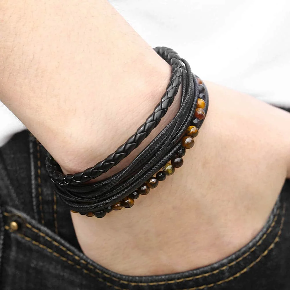 Браслеты из нержавеющей стали для мужчин натуральный камень тигровый глаз