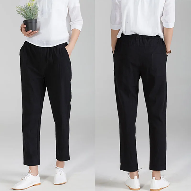 Women's Pants Solid Cotton Linen Loose Slim Casual Harem Pencil Trousers | Женская одежда