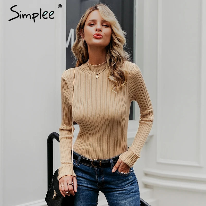 Женский вязаный облегающий свитер с пуговицами и длинным рукавом однотонный