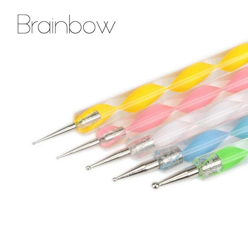 Brainbow 5pcs 2 Way Nail Art Dotting Pens Polish Pen Drill Point Aluminum Marbleizing Painting Dot DIY Tools|nail art tools|drill point pennail
