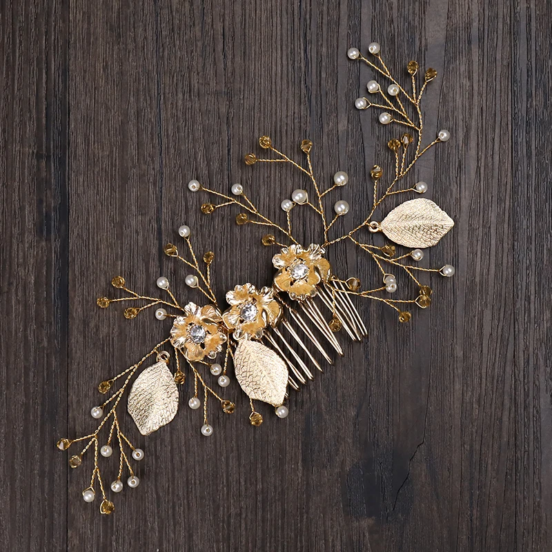 Гребень для волос с жемчугом ручной работы свадебные аксессуары коричневая