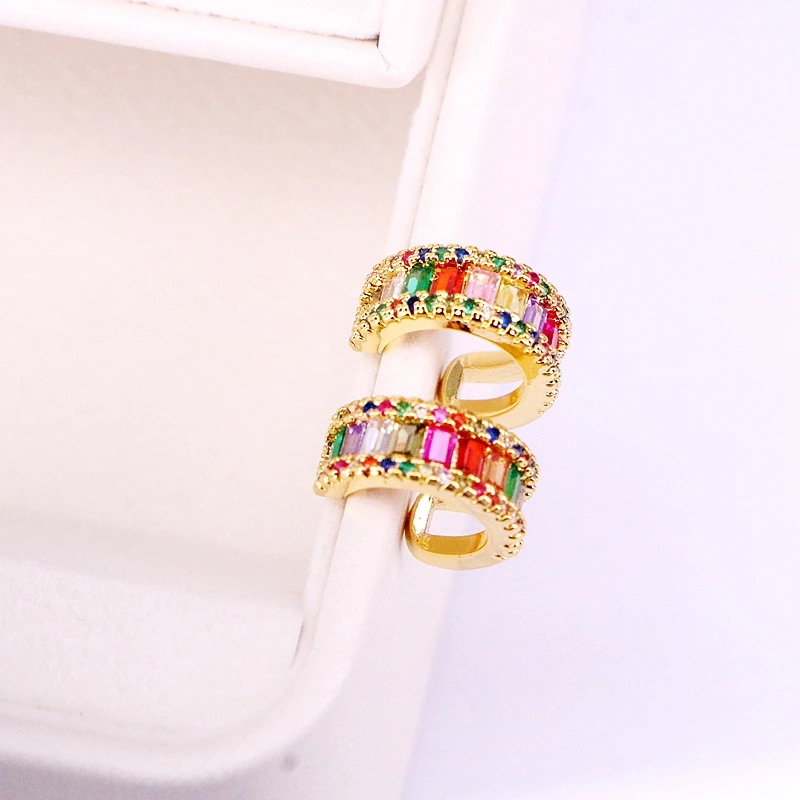 6Pairs Cuff Earring Clip Ear Multi Gold Color Rainbow Micro Pave CZ Zirconia No Piercing For Girl Women | Украшения и аксессуары