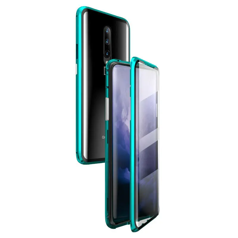 Для Oneplus 7 Pro Магнитный чехол спереди+ сзади двухсторонний 9 H закаленное стекло чехол для Oneplus 7 металлический бампер флип-чехол для телефона - Цвет: Зеленый
