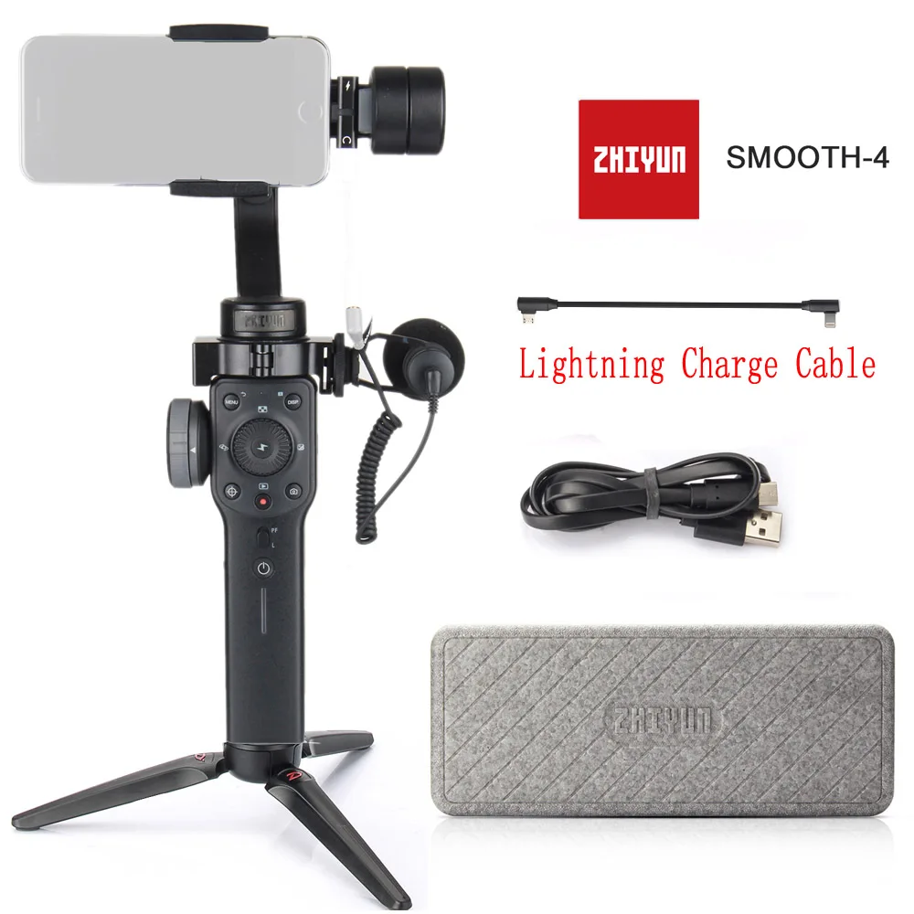 with mic and cable Zhiyun smooth 4 3 оси ручной карданный стабилизатор для смартфона экшн-камеры iPhone X 8 Gopro Hero 5 sjcam YI mic kit - Цвет: with mic and cable