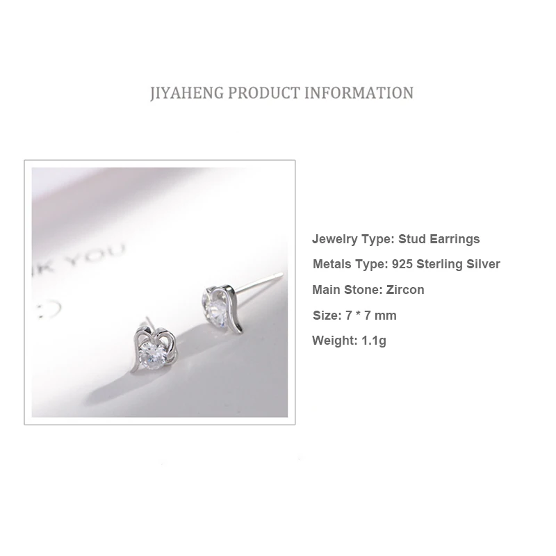 WelMag 100% 925 Sterling Silver Zircon Stud Earrings for Women Korean Hot Sale Trendy Party Heart Small Fine Jewelry | Украшения и