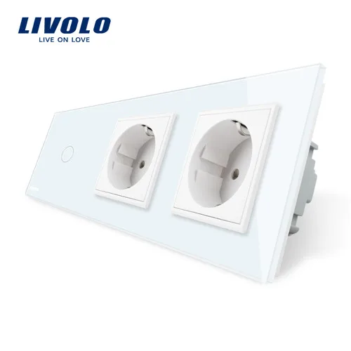 White Livolo ЕС стандартный разъем питания, AC 220~ 250 В, Хрустальная стеклянная розетка панель, 2 комплекта настенных розеток с сенсорным выключателем, без логотипа - Тип: White