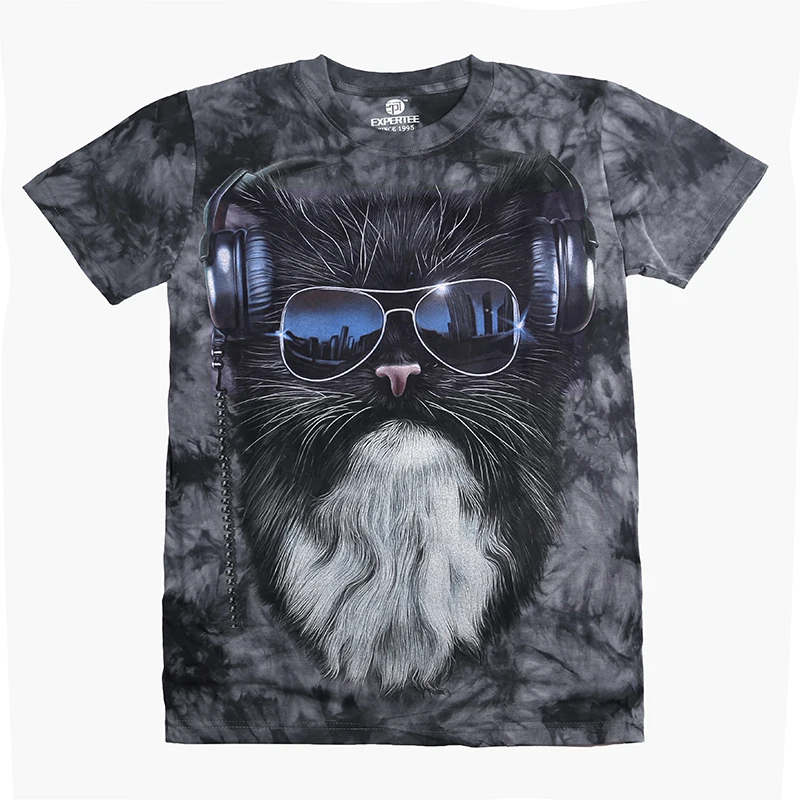 Новые мужские футболки 3d Прекрасный Принт с котом в очках круглым вырезом Топы