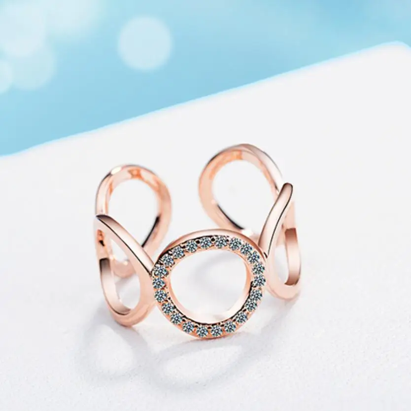 Rose gold Циркон изменяемый Размер просвета круглые геометрические кольца для женщин Femme стерлингового серебра 925 ювелирные изделия вечерние Подарочные Кольца SAR66 - Цвет основного камня: Rose gold