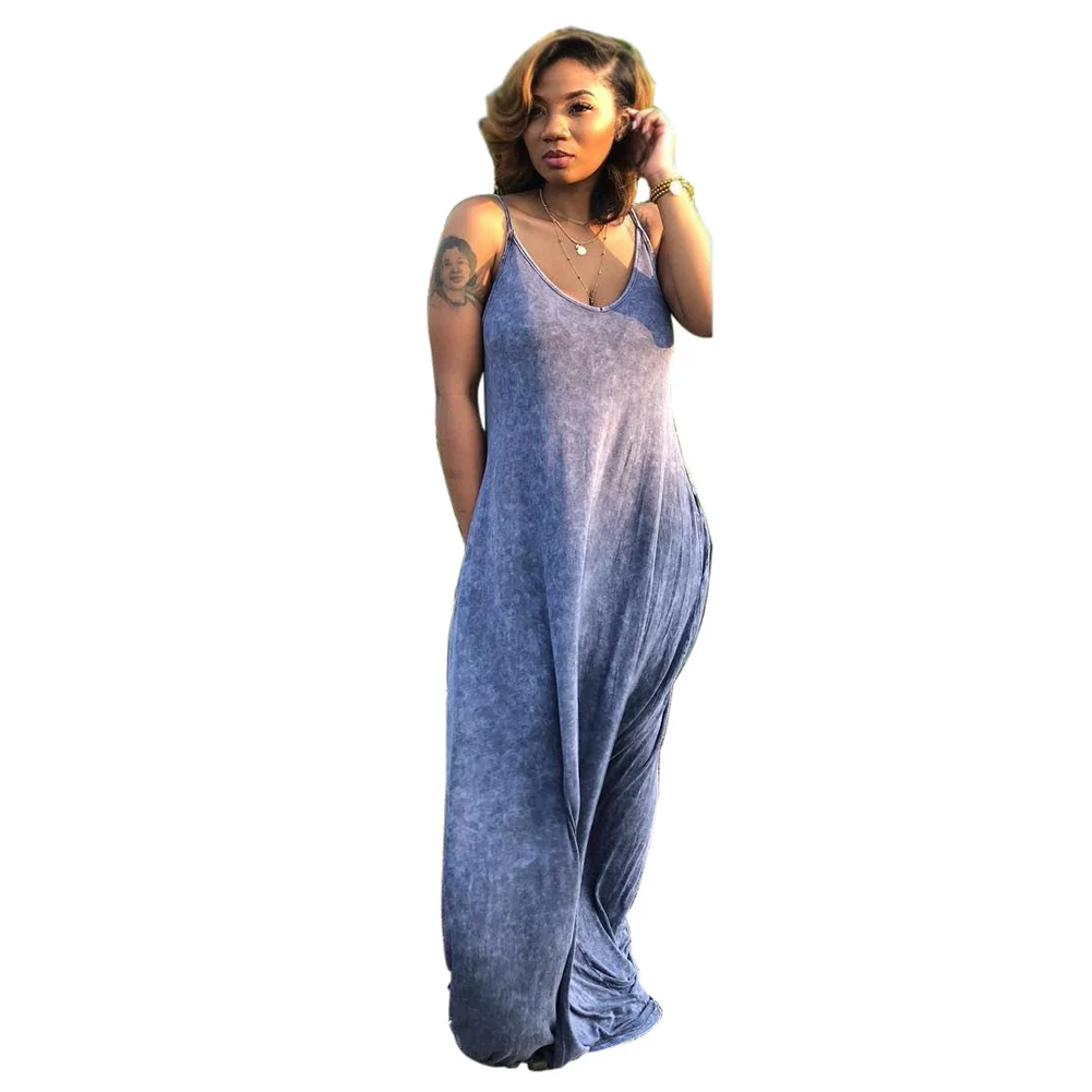 Vestidos 2018 Summer Baggy Women Boho Strap Sexy V Neck Sleeveless Dress Casual Loose Long Maxi Solid Oversize 2XL | Женская одежда