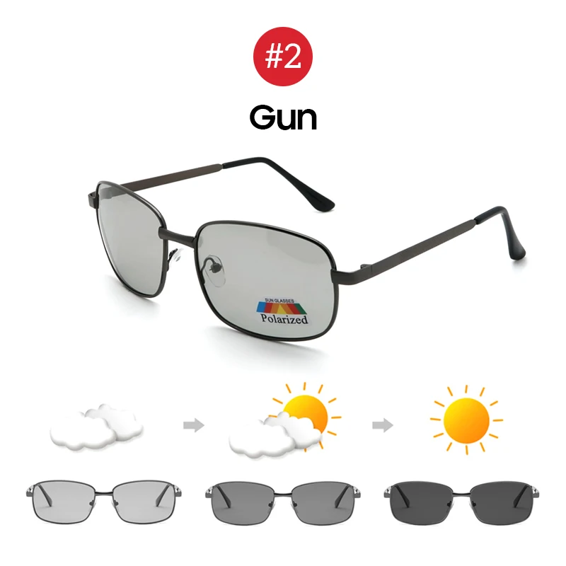 2 Gun Photochromic VIVIBEE выбор вождения прямоугольные фотохромные поляризованные мужские солнцезащитные очки для женщин для вождения автомобиля безопасные поляризационные мужские солнцезащитные очки - Цвет линз: 2 Gun Photochromic