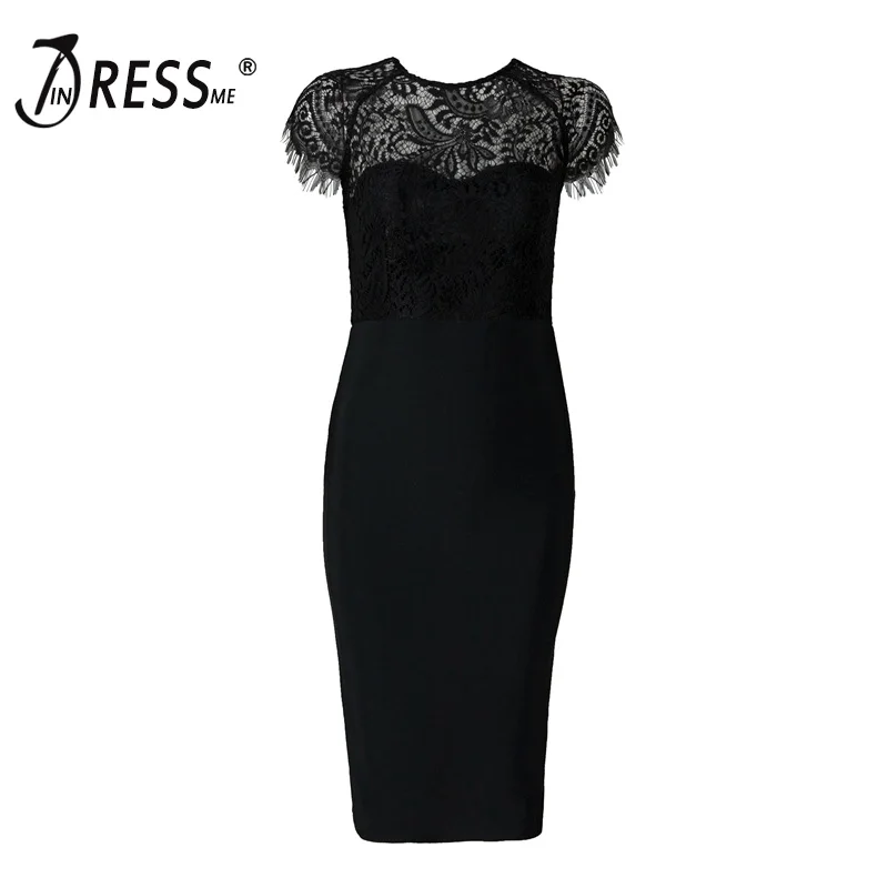 Женское кружевное Бандажное платье INDRESSME с круглым вырезом и коротким рукавом