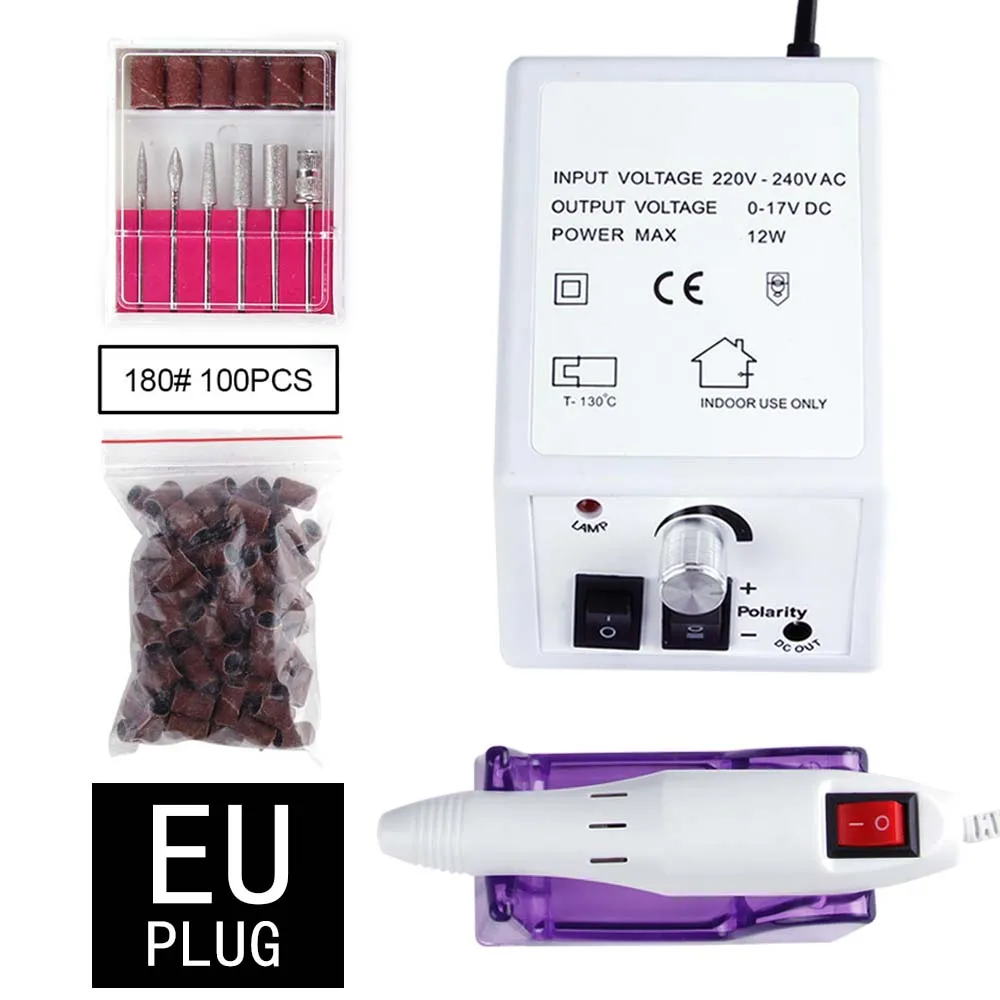 White EU Plug Set3 Профессиональный электрический Фрезер для ногтей, сверлильный станок, инструменты для маникюра, набор для педикюра, Фрезер фрезы для ногтей оборудование-гвоздь файл 180 - Цвет: White EU Plug Set3