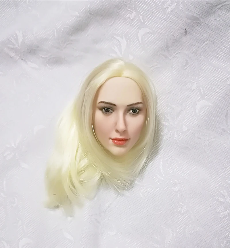 

1/6 Scale Красивая женская голова лепки с короткими белыми волосами для тела 12''