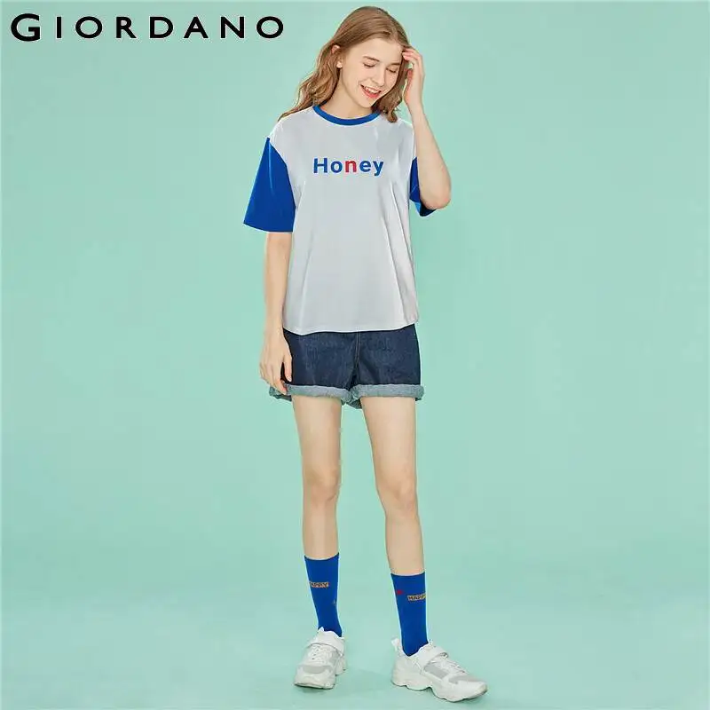 Giordano женская футболка с рисунком меда графика контрастных цветов дизайнерские