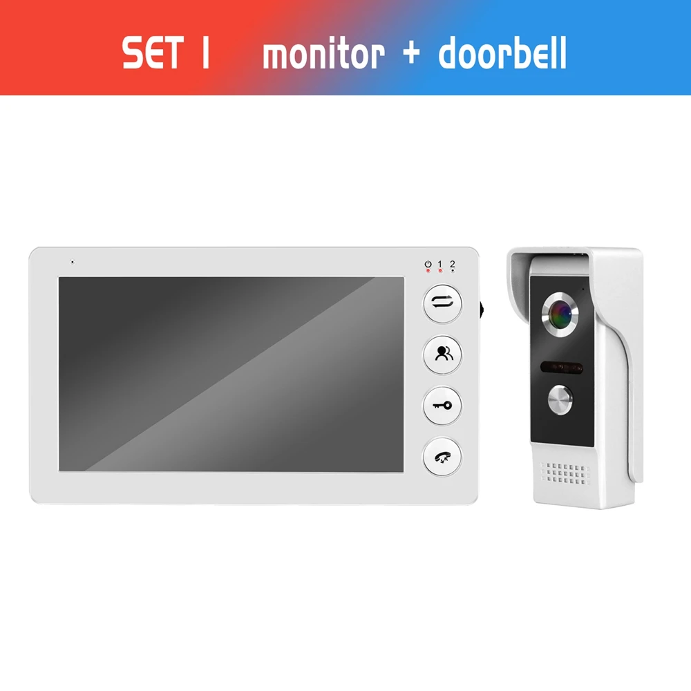 SET 1 Video Intercom Doorbell Wired 7" Video Door Phone 1000TVL Doorbell Camera with IR Night Vision for Home Security Door Intercom - Цвет: SET 1