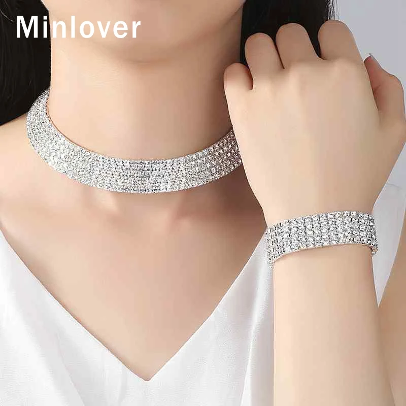 Набор свадебных украшений Minlover Bling ожерелье серьги браслет для женщин свадебные