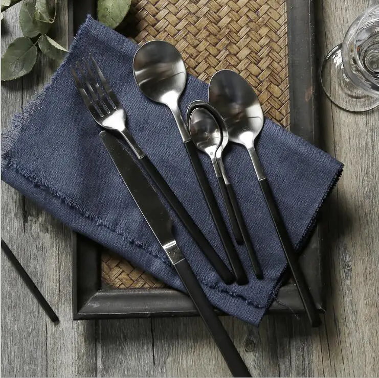 304 посуда из нержавеющей стали отличное качество столовые приборы Наборы черная