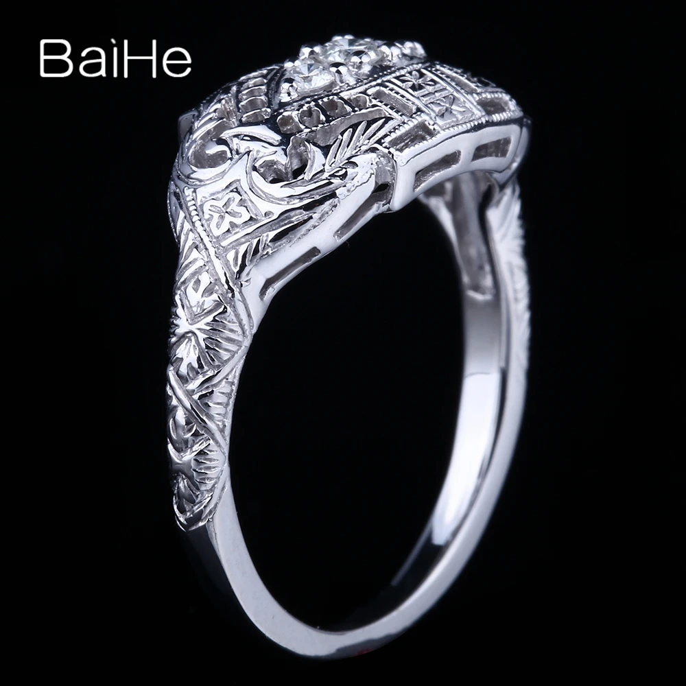 BAIHE Стерлинговое Серебро 925 0.18ct Сертифицированный круглый вырез безупречный натуральные Алмазы обручальные женские модные кольца