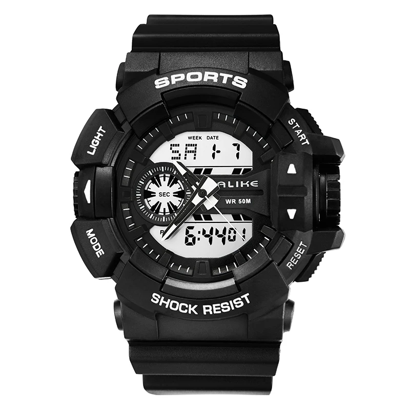 Высококачественные мужские спортивные часы с двойным дисплеем цифровые