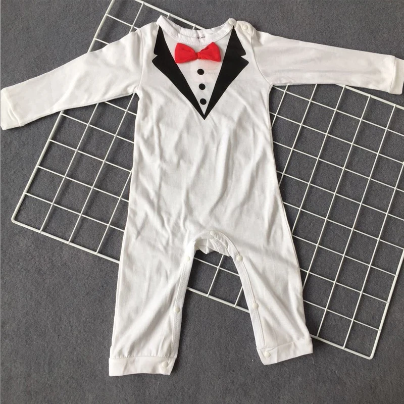 Lemonmiyu Baby Rompers Solid Tie Cotton O-Neck Tops Long Sleeve For Gentleman Children Covered Button Cartoon Pants 2018 |