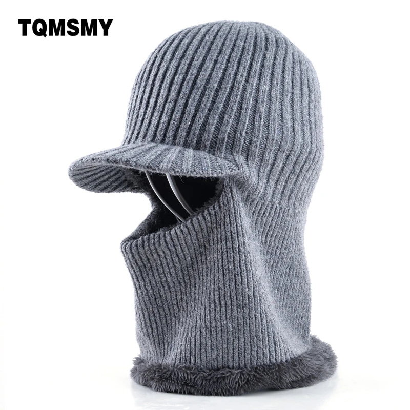 

Thickening knitted wool cap Men's winter hat Keep warm beanies men bonnet balaclava face Mask hats for men beanie Dual-use gorro