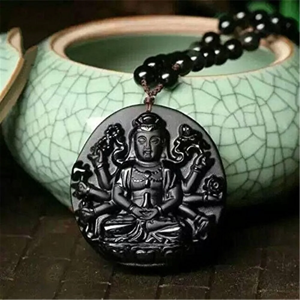 

Изящные Ювелирные изделия Obsidian 1000, подвеска-колье Avalokitesvara Бодхисаттва Кван Инь, бесплатная доставка