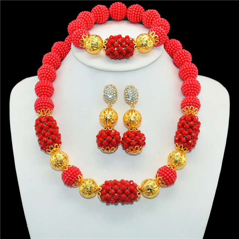 Темно-красный костюм ожерелье браслет серьги набор нигерийские Свадебные