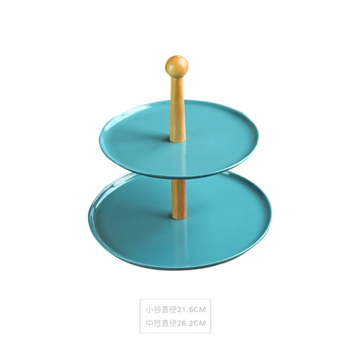 2 layers blue S Скандинавская креативная деревянная керамическая двойная тарелка для фруктов, пирожных, десертов, послеобеденного чая, тарелка для сухих фруктов, три слоя ZP12171656 - Цвет: 2 layers blue S