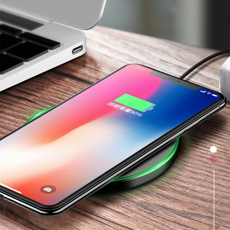 Fimilef Qi Стандартный быстрой зарядки Pad для IPhone 8/X/8 плюс ультра-тонкий круглый 10 W Беспроводной Зарядное устройство для Samsung Galaxy S8/S7