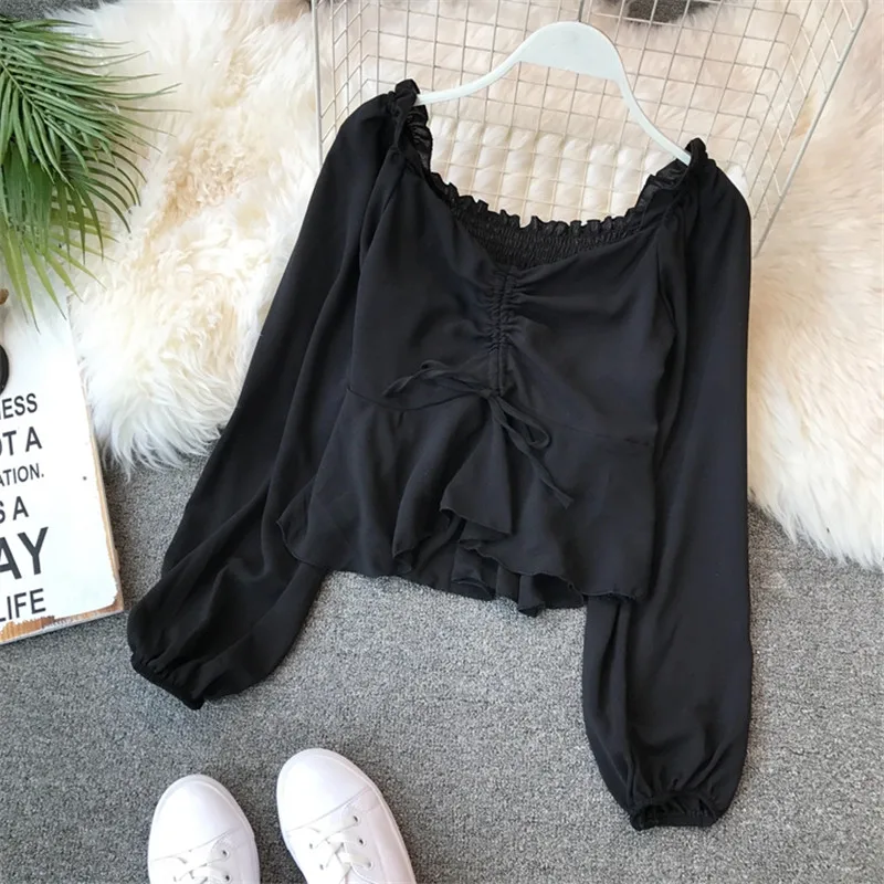 Винтажная женская блузка с воротником лодочкой и кулиской 2020 Весенняя одежда