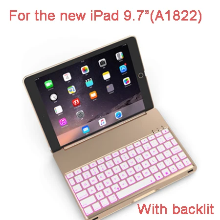 Golden with backlit Witsp@ d роскошный Bluetooth чехол для клавиатуры для iPad Air 2, беспроводная клавиатура для нового iPad, светодиодный подсветка+ алюминиевый корпус - Цвет: Golden with backlit