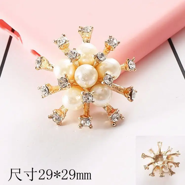 20 шт./лот металлические пуговицы с кристаллами и жемчугом для свадьбы ручная