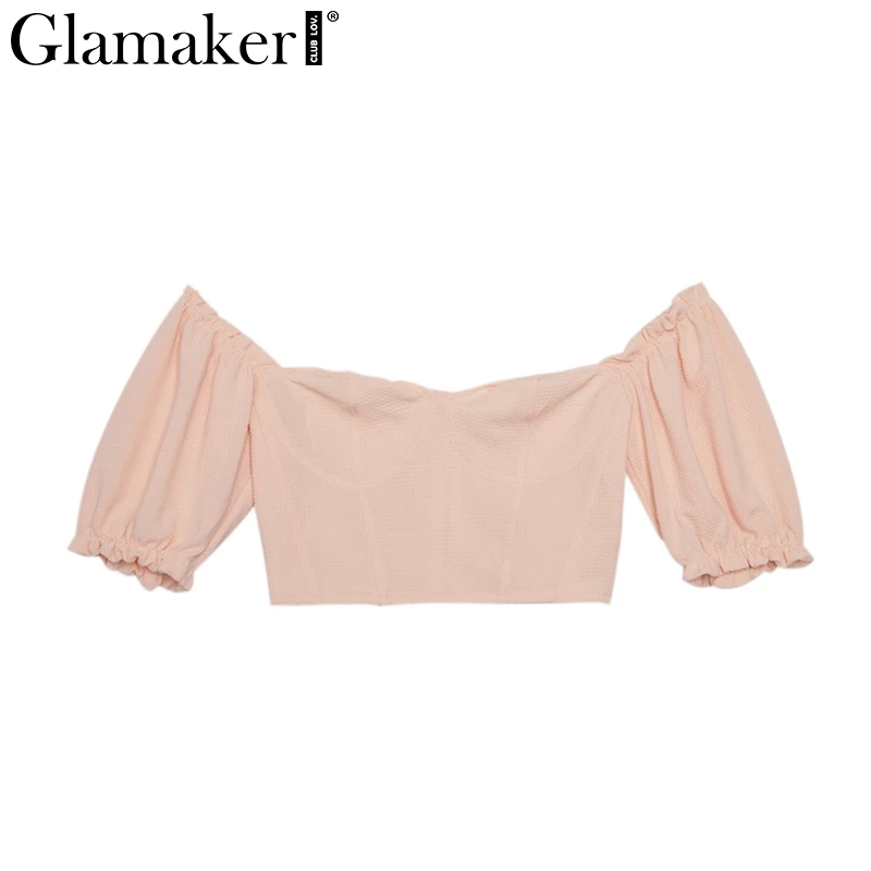 Glamaker, винтажная, с открытыми плечами, сексуальная короткая блузка, для женщин, с пышными рукавами, с оборками, Элегантная блузка, для женщин, Осень-зима, вечерние, сексуальный топ