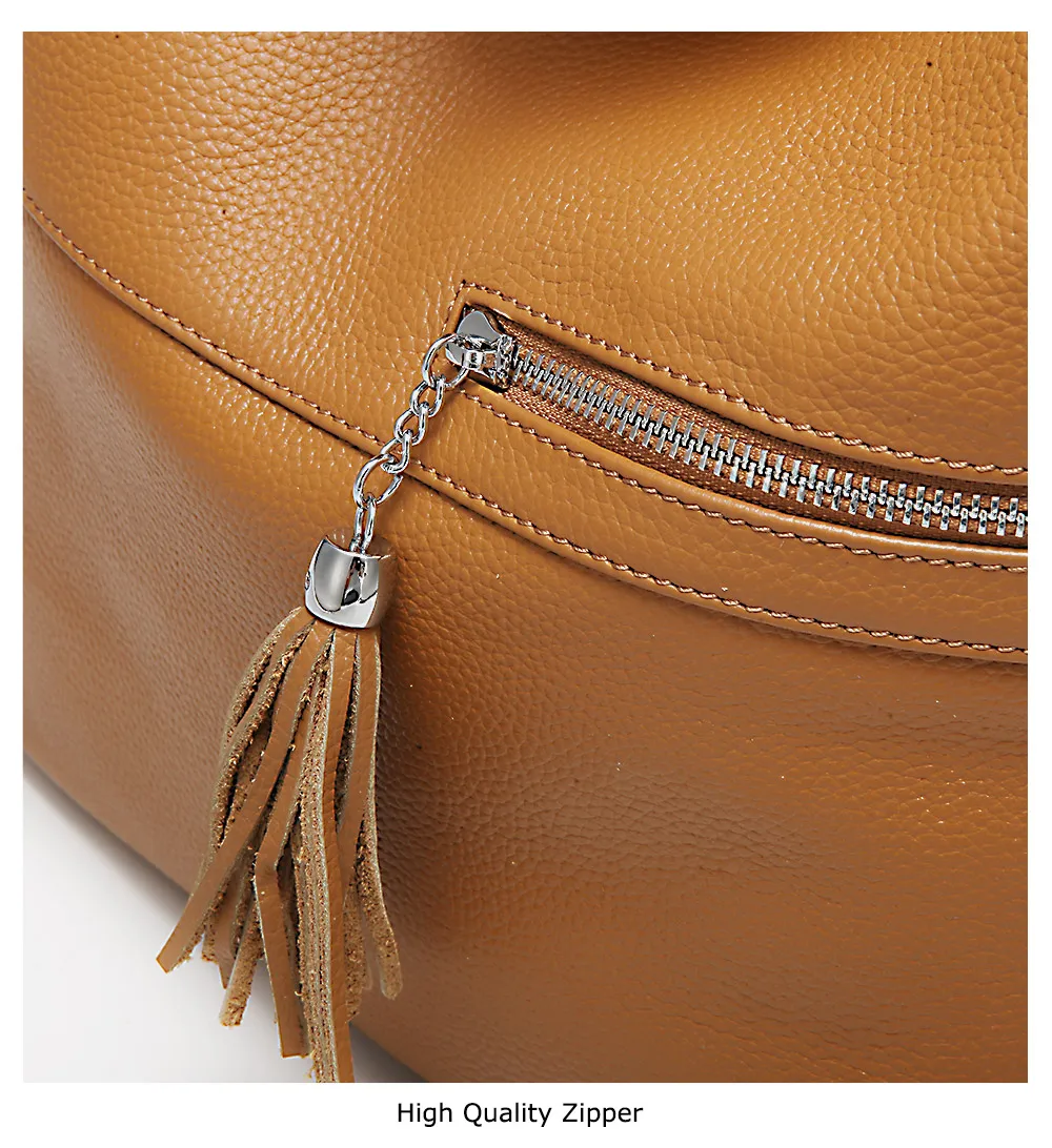 Zency Beauty Design Women Shoulder Bag With Tassel Genuine Leather Handbag Apricot Fashion Lady Crossbody Purse Black Grey