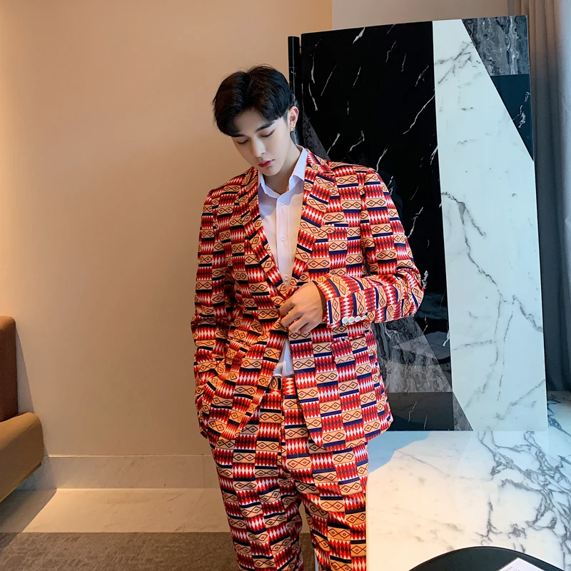 Мужская красная куртка для выпускного вечера со штанами комплект из 2 предметов с