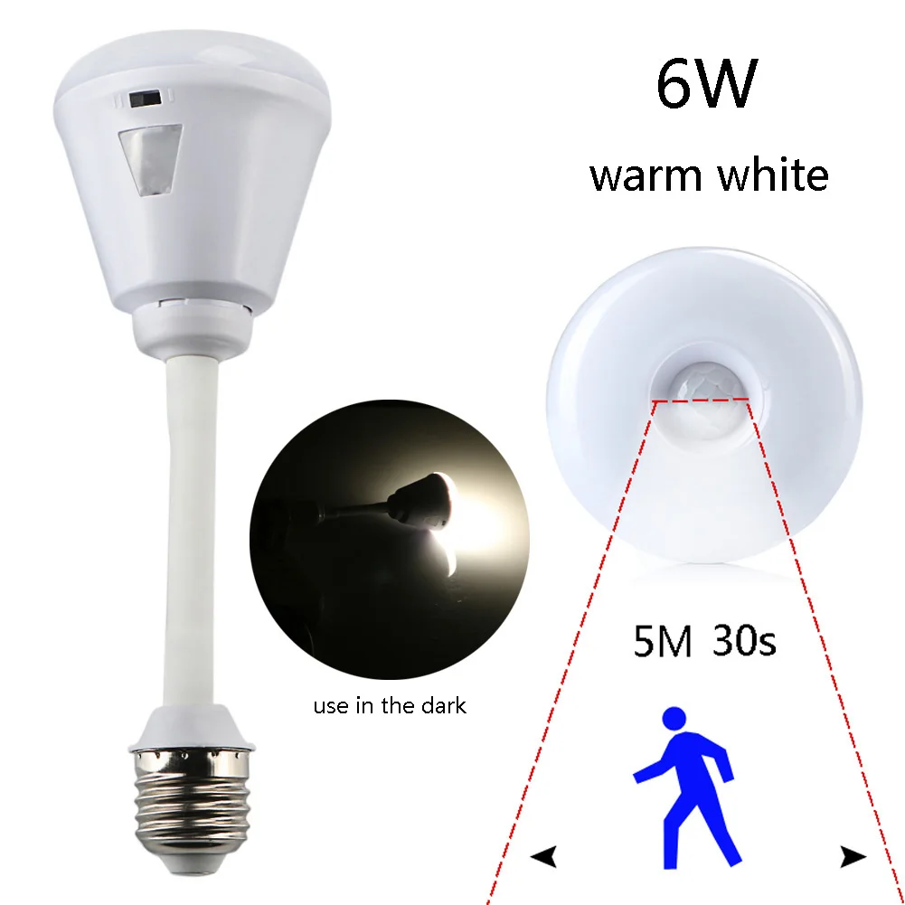 DIY PIR индукционный датчик движения Светодиодная лампа E27 LED 220 В 6 Вт для Лестницы
