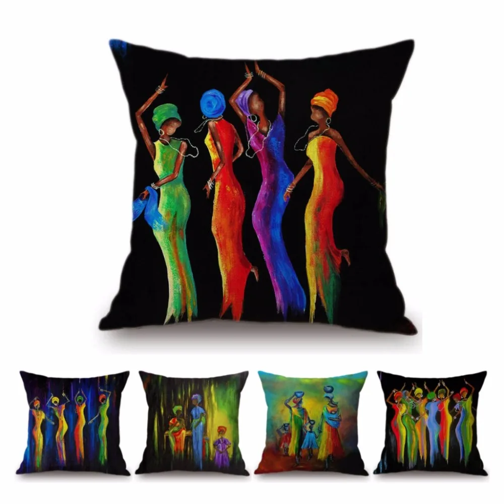 Museum Art Corridor Decoration Africa Culture Pillow Cover Colourful Dancing African Women Girl Hotel Lobby Decor Cushion | Дом и сад