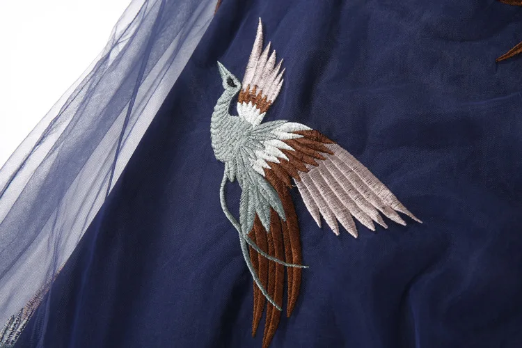 Free Shipping 2018 High End Royal Blue O Neck Sheer Long Sleeves Embroidery Women Dresses Evening Party Dress Vestidos | Женская одежда