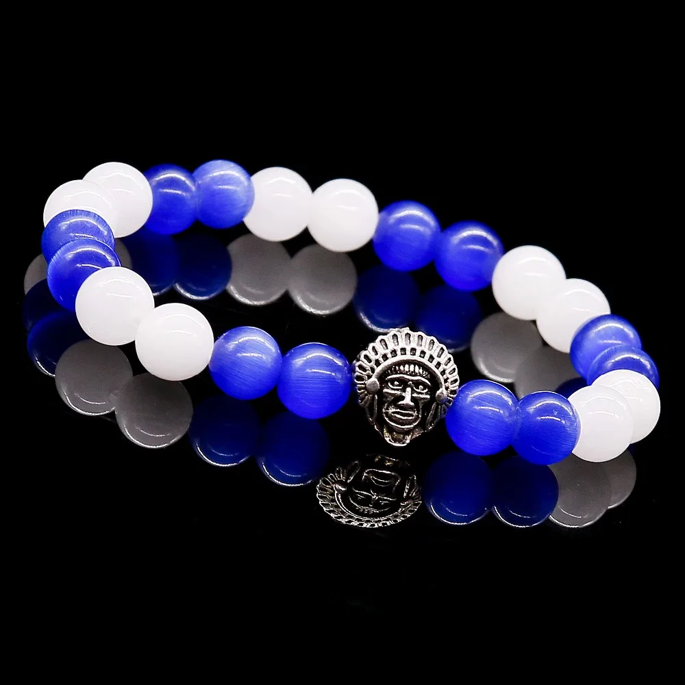 Натуральный голубой опал с белым халцедоном мужские браслеты подвесками бусины